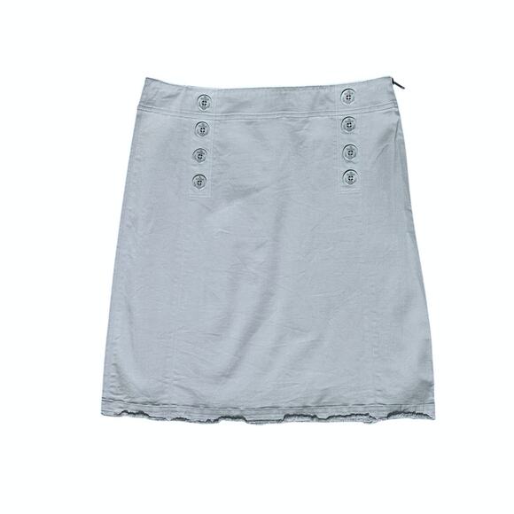Margaret O’Leary Anchor Button Stretch Straight Skirt Raw Hem Sz M Blue Gray - Picture 4 of 7